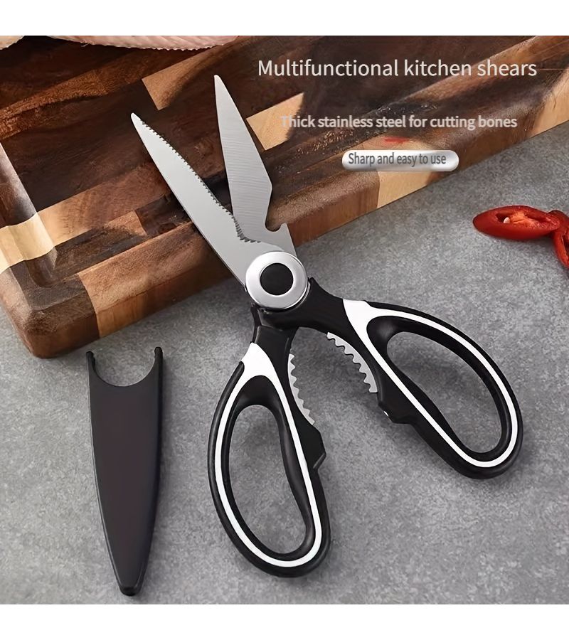 Black Heavy Duty Stainless Steel Kitchen Scissors Multi Function Food Scissors For Fish BBQ And Bones Sharp Blades Ergonomic Handles For Cutting Chicken Duck And Meat Ideal For Cooking - Image 5