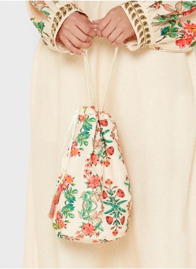 ARABIAN CLOSET Belt Detail Printed Jalabiya