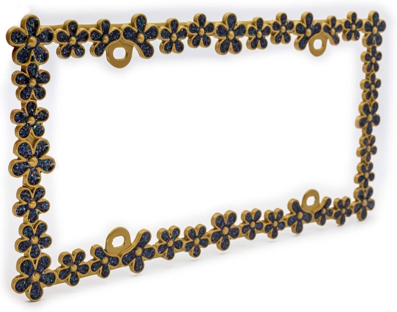 CRAFTHOME 3D Shining Daisy Wrenth License Plate Frame from Pure Zinc Alloy Metal Perfect Plate Holder,Matt Gold with Black Glitter - Image 3