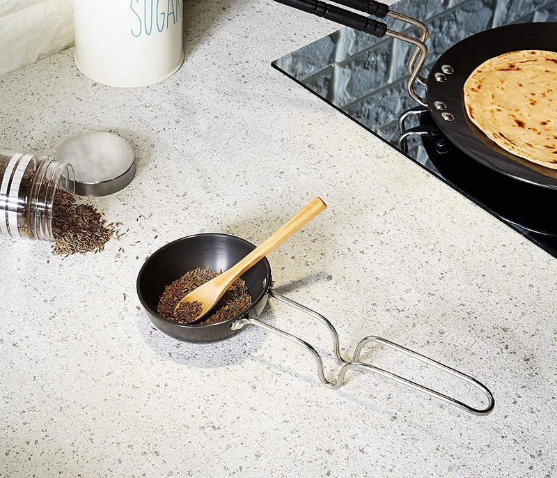 KD ZONE - Vagharia Hard Anodized Aluminium Tadka Pan, 100mm, Black - Image 2