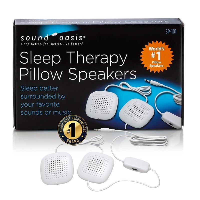 Sound Oasis Pillow Speakers, 2 UltraThin Stereo Speakers, Volume Control, Surround Sound for Music, Sleep, Tinnitus Masking, Connect to External Sound Source with 1/8" 3.5mm Headphone Jack Plug, White - Image 1