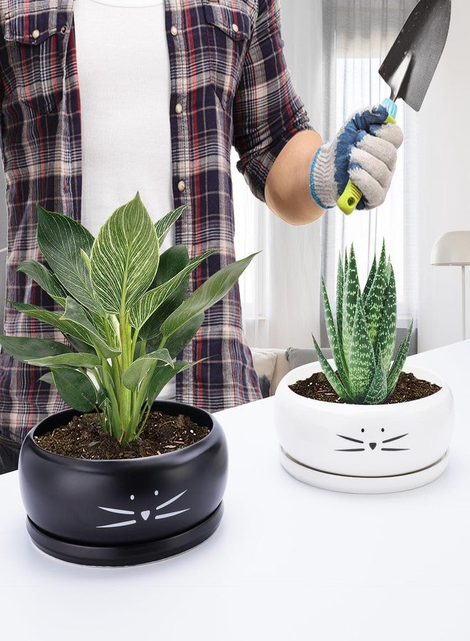 Koolkatkoo 8 Inch Large Cute Cat Ceramic Succulent Planter Pots with Removable Saucer Unique Porcelain Cactus Planters Decorative Flower Pot for Cat Lovers - Image 3