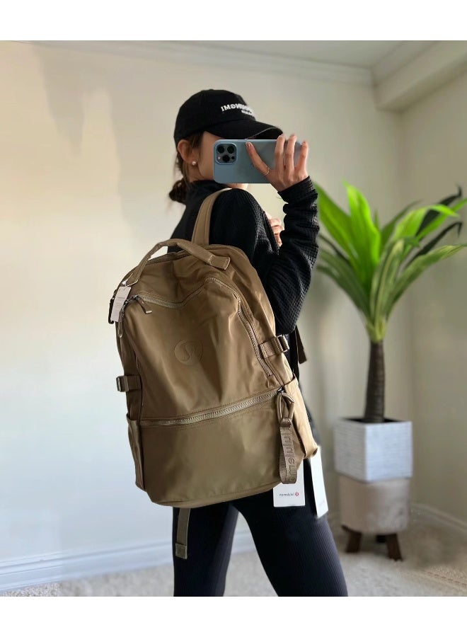 لولوليمون حقيبة لولوليمون مزدوجة الأكتاف، رياضية، للم学校، الملابس الكاجوال، والتجول، حقيبة ظهر سعة 22 لتر كبيرة - Image 3