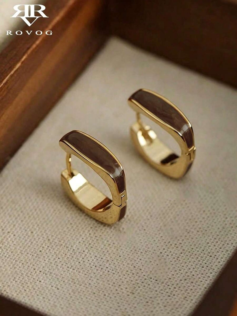 Shein Minimalist Geometric Copper Hoop Earrings for Women - Daily & Party  Wear - Image 1