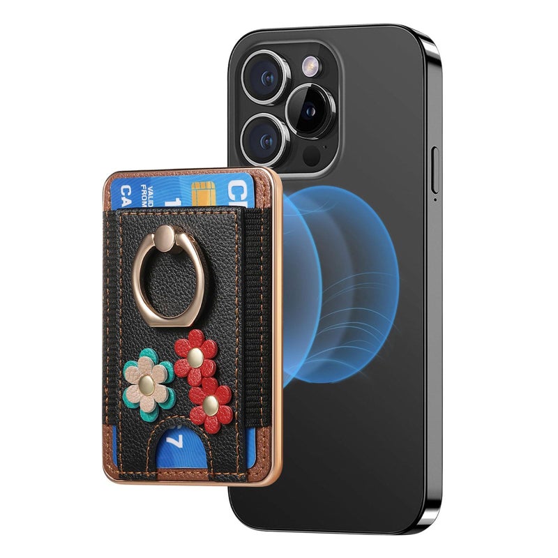 KASTWAVE Magnetic Phone Wallet, Slim Black Leather MagSafe Card Holder for iPhone 12-15 Series - Image 2