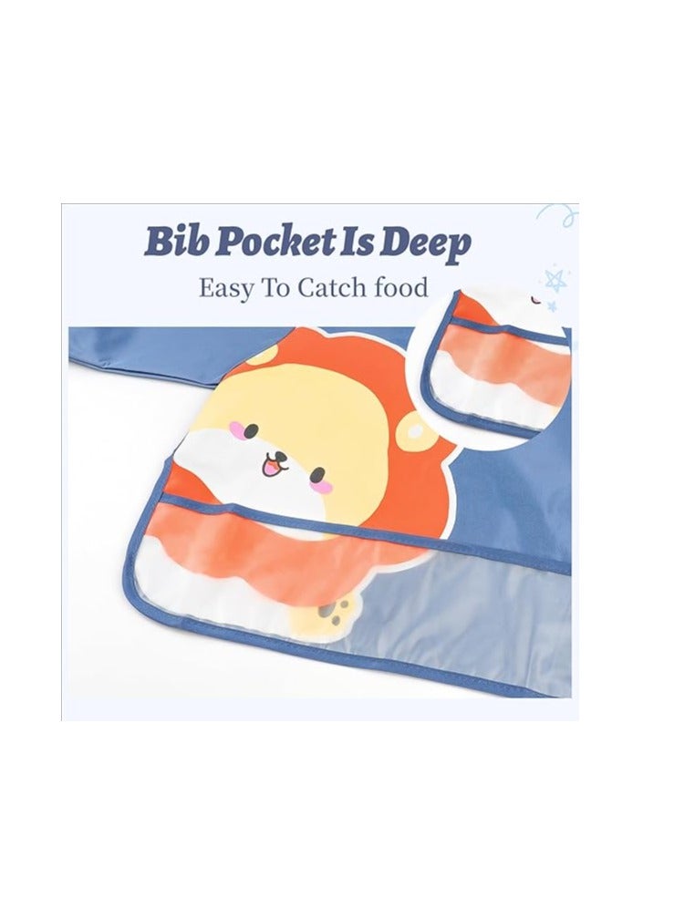 Excefore 2Pcs Baby Weaning Bibs Long Sleeve Baby Feeding Waterproof Bibs with Great Capacity Pocket, Stain and Odor Resistance Toddler Washable Bib for Infant Toddler (6-12-24Months) - Image 3