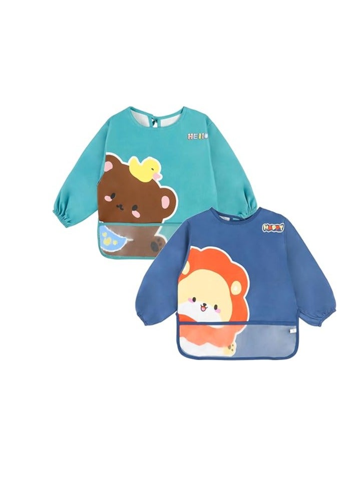 Excefore 2Pcs Baby Weaning Bibs Long Sleeve Baby Feeding Waterproof Bibs with Great Capacity Pocket, Stain and Odor Resistance Toddler Washable Bib for Infant Toddler (6-12-24Months) - Image 1