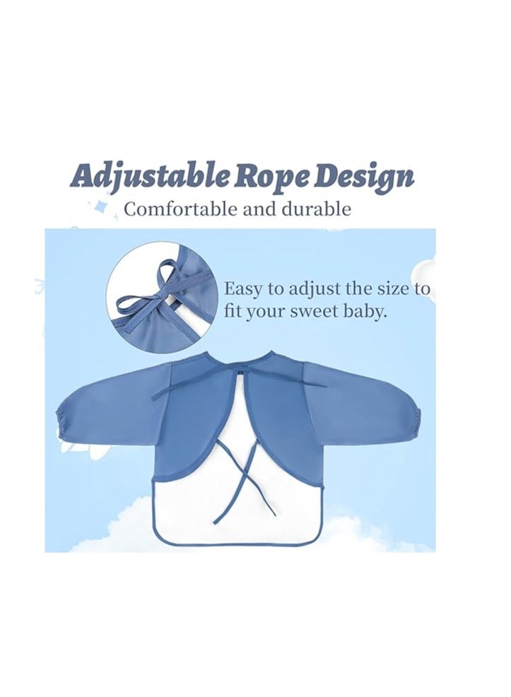 Excefore 2Pcs Baby Weaning Bibs Long Sleeve Baby Feeding Waterproof Bibs with Great Capacity Pocket, Stain and Odor Resistance Toddler Washable Bib for Infant Toddler (6-12-24Months) - Image 2