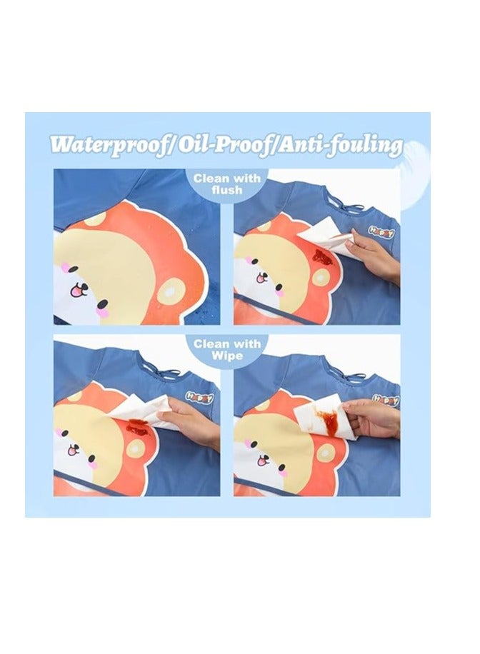 Excefore 2Pcs Baby Weaning Bibs Long Sleeve Baby Feeding Waterproof Bibs with Great Capacity Pocket, Stain and Odor Resistance Toddler Washable Bib for Infant Toddler (6-12-24Months) - Image 5