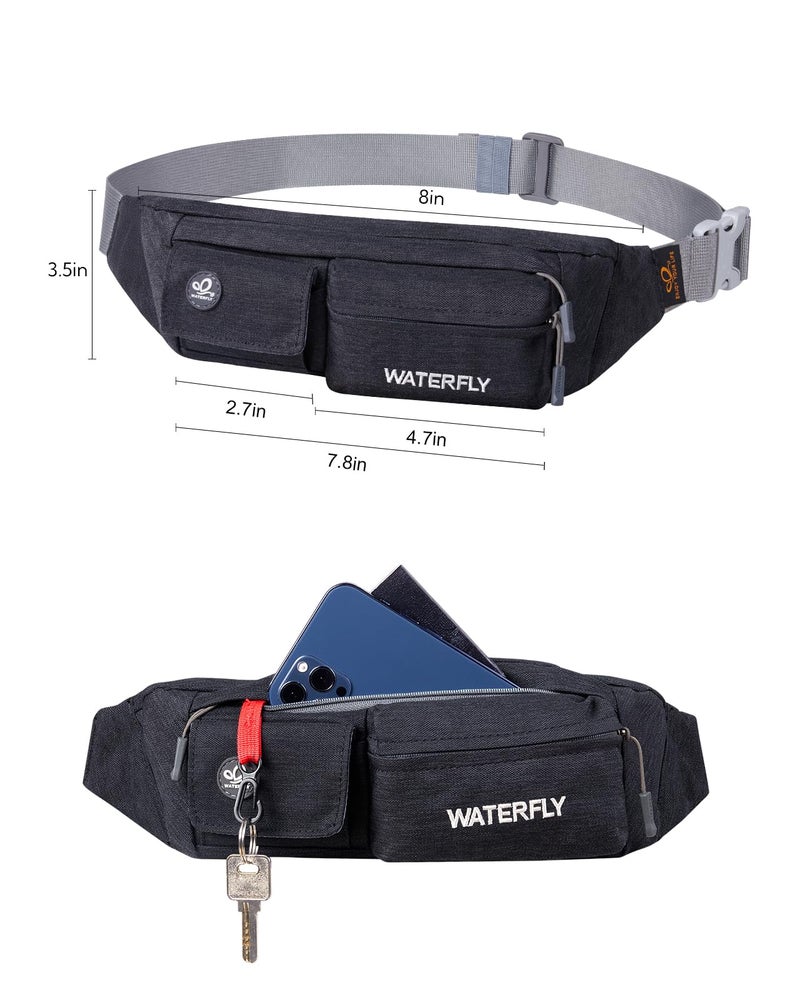 WATERFLY حقيبة خصر WATERFLY للنساء والرجال مقاومة للماء صغيرة بحجم الخصر حزام نحيف مع 4 جيوب حقيبة صدر خفيفة الوزن تناسب جميع الهواتف، 11.02 × 2.1 × 4.3 بوصة - Image 5