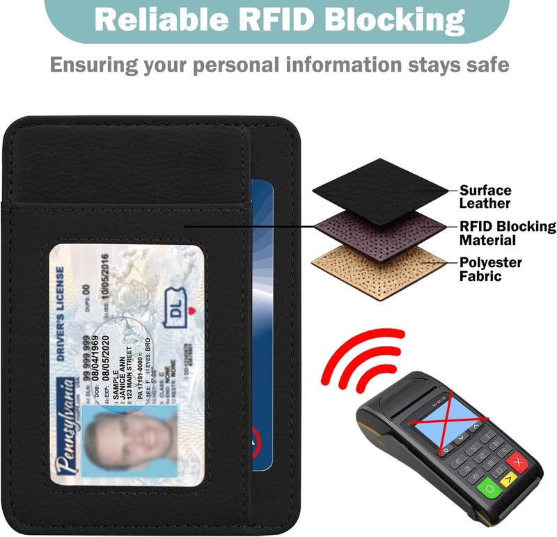 Hot Cool Card Holder Wallet Front Pocket Minimalist Travel Cute Funny Thin Leather With RFID Blocking Small Credit Card Holder Wallet for Men & Women Girls Organizer Gifts, Litchi Black - Image 5