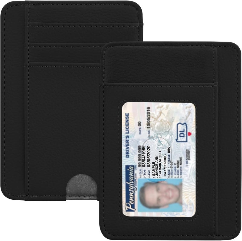 Hot Cool Card Holder Wallet Front Pocket Minimalist Travel Cute Funny Thin Leather With RFID Blocking Small Credit Card Holder Wallet for Men & Women Girls Organizer Gifts, Litchi Black - Image 1