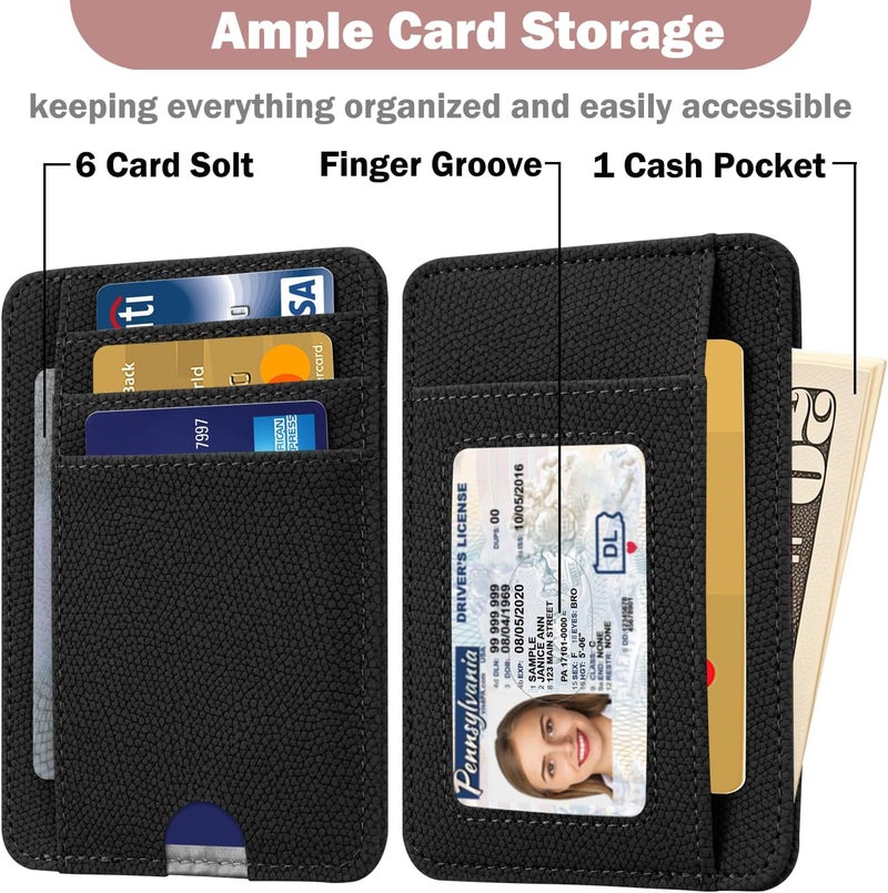 Hot Cool Card Holder Wallet Front Pocket Minimalist Travel Cute Funny Thin Leather With RFID Blocking Small Credit Card Holder Wallet for Men & Women Girls Organizer Gifts, Litchi Black - Image 3