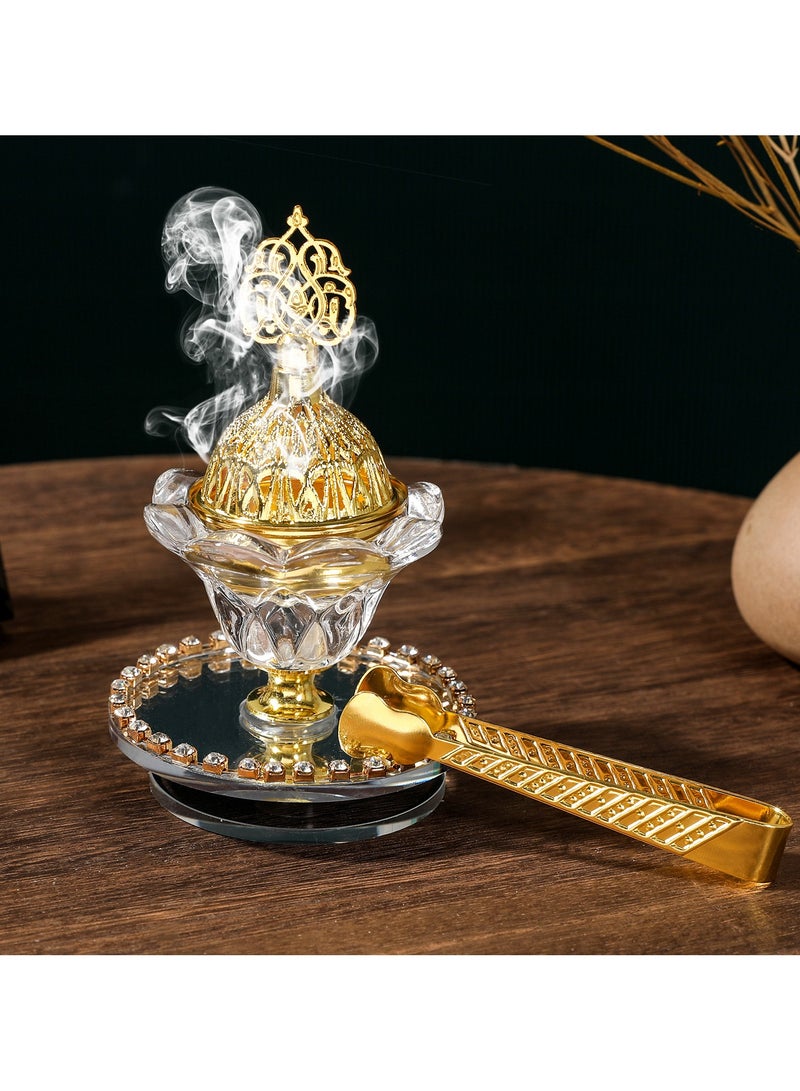 مبخرة بخور مدخان دوارة من الزجاج الكريستالي، مبخرة صغيرة شفافة، مع مشبك، مبخرة بخور جذابة، 8 سم × 13 سم - Image 1