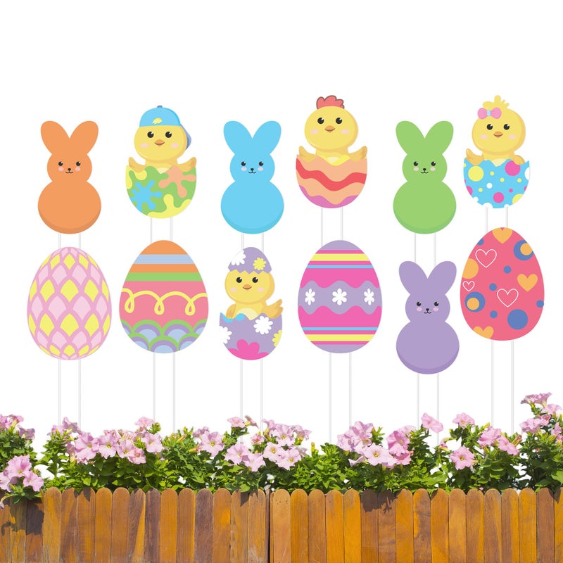 Iceyyyy 12 Pcs Easter Egg Planter Stakes11 Inch Bunny Egg Chick Planter StakesEaster Yard Stakes Garden Signs for Home Plant Pot Party Supplies Outdoor Lawn Decor - Image 2