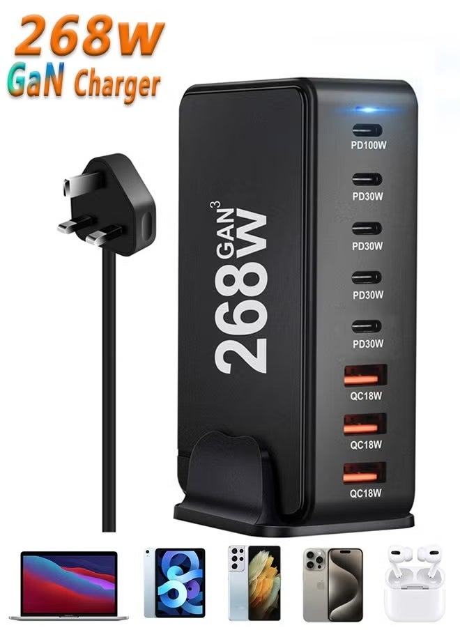 Generic - 268W GaN USB C Charger, 8 Port Type C Fast Charging Station Hub Block, Wall Charger Power Strip Adapter Plug Cube 5 PD USB C 3 QC USB A Laptop Charger for MacBook Air Sumsung S23 iPhone 15 14 iPad - Image 1