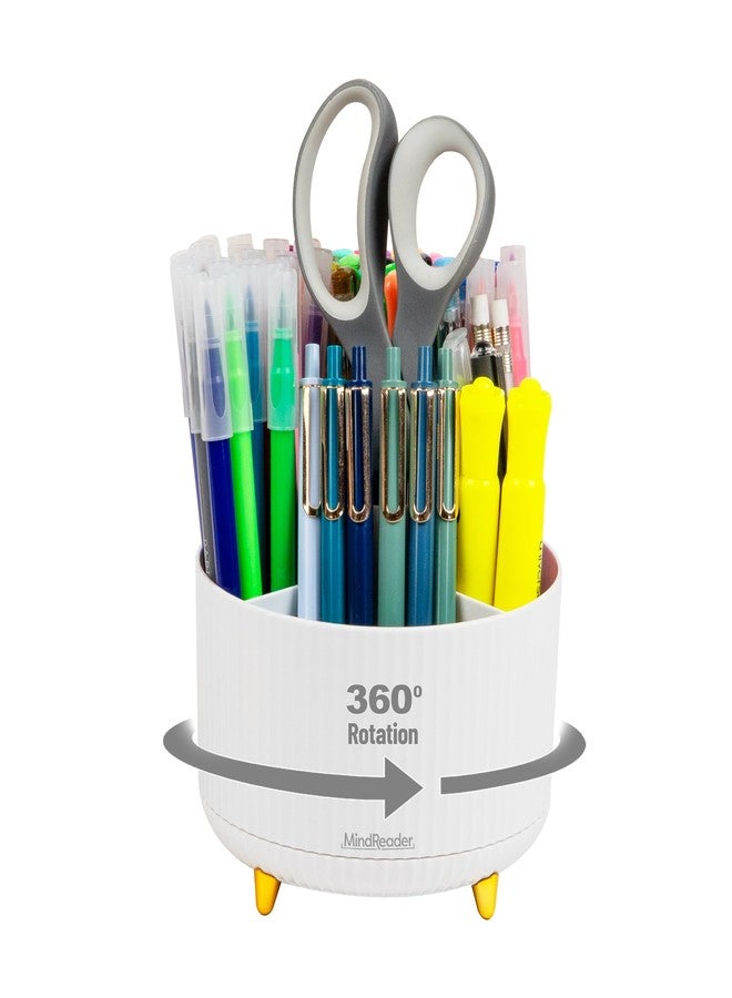 Mind Reader Rotating Pen Cup, Accessory Holder, Desktop Organization, Office, Plastic, 5.75" L x 5.75" W x 4.75" H, White - Image 1