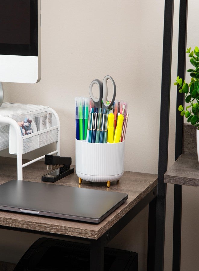 Mind Reader Rotating Pen Cup, Accessory Holder, Desktop Organization, Office, Plastic, 5.75" L x 5.75" W x 4.75" H, White - Image 2