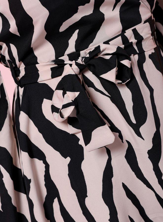 Freehand Women Fit and Flared Party Wear Animal Print Wrap Around Dress - Image 5