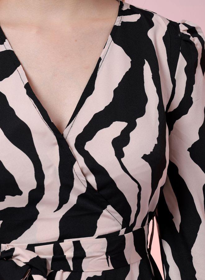 Freehand Women Fit and Flared Party Wear Animal Print Wrap Around Dress - Image 4