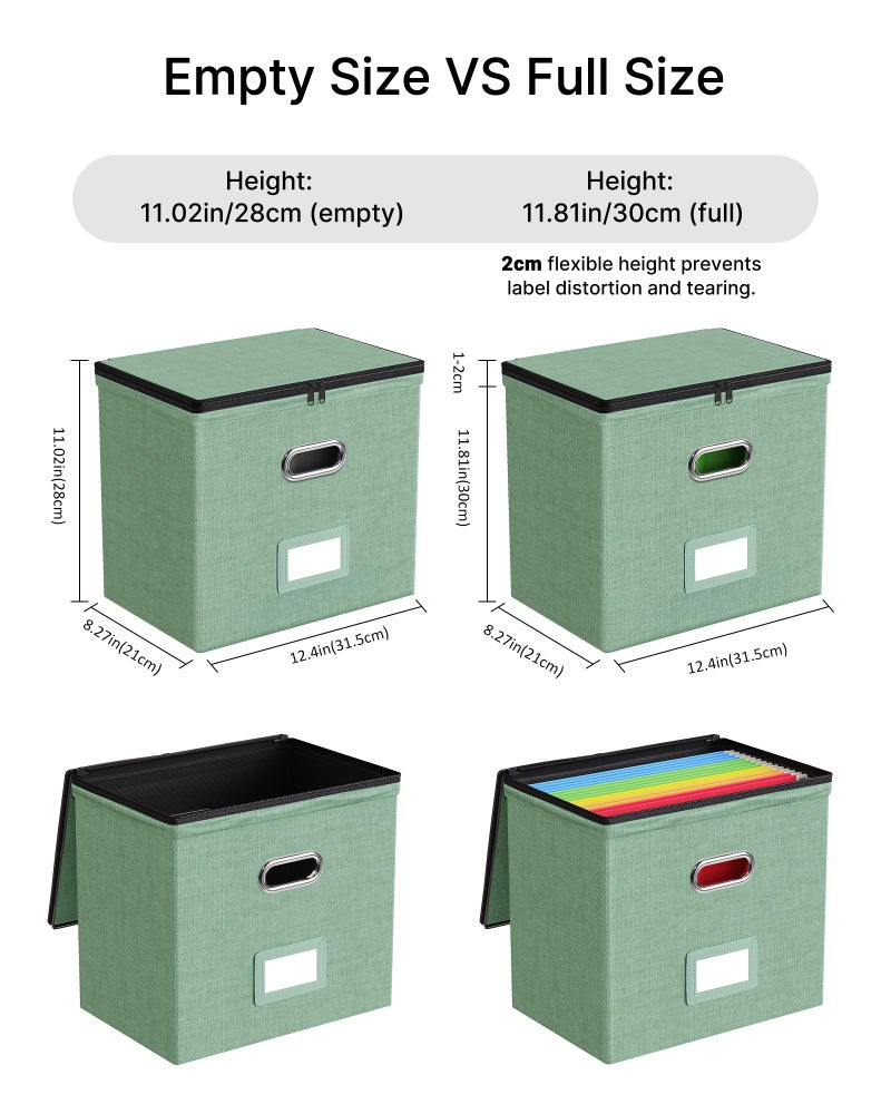 Oterri 1 Pack File Organizer Boxes with Lids, File Box with Mesh Pockets, Document Organizer Box for File Folders Letter Size, Zippers Filing Box for Home, Office, School (Green, Without Folders) - Image 3