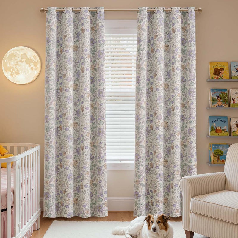 jinchan Nursery Curtains 95% Blackout Purple Floral Curtains for Girls Room, 84 Inch Length Farmhouse Drapes for Bedroom Living Room Darkening Window Treatment Grommet Top Set of 2 Panels - Image 2
