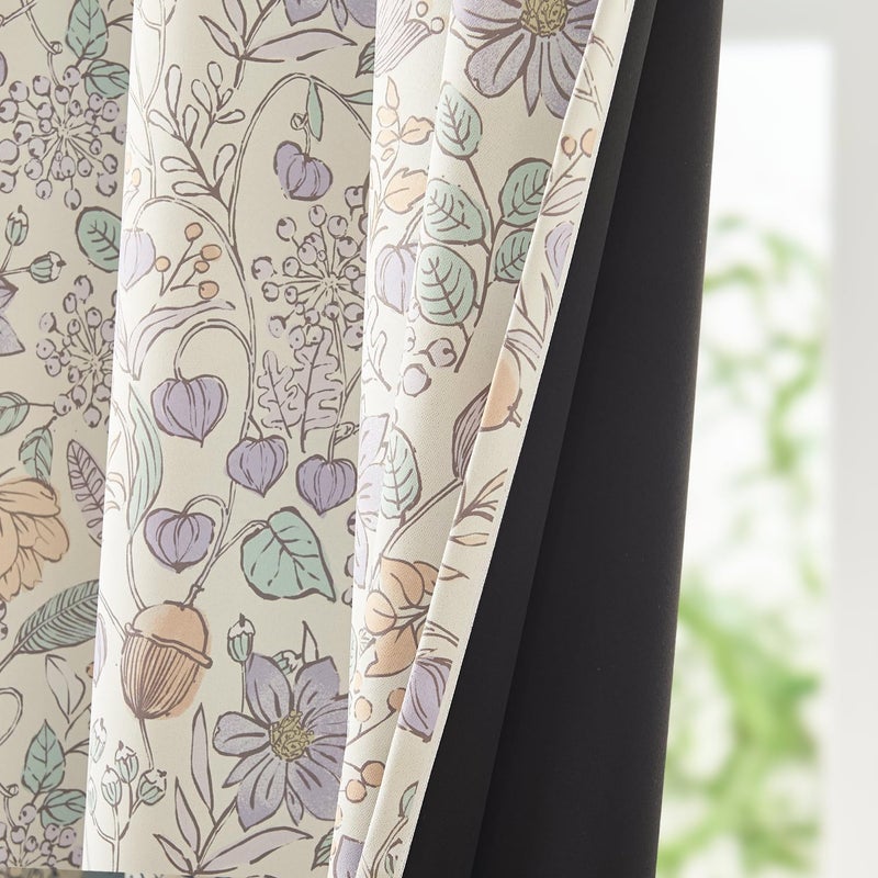 jinchan Nursery Curtains 95% Blackout Purple Floral Curtains for Girls Room, 84 Inch Length Farmhouse Drapes for Bedroom Living Room Darkening Window Treatment Grommet Top Set of 2 Panels - Image 5