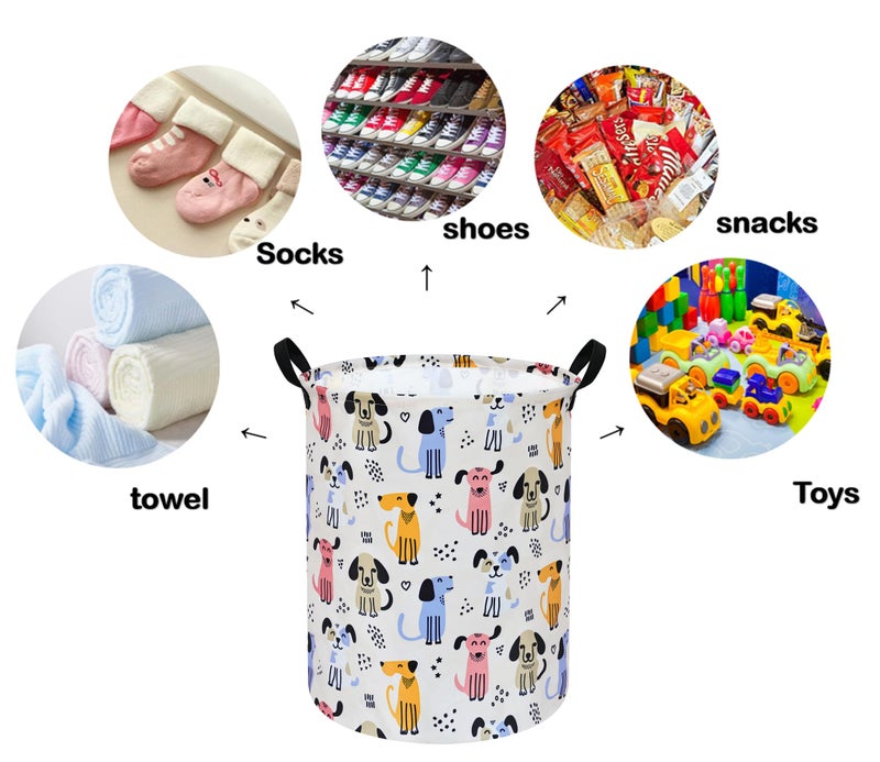 DUYIY Round Dog Laundry Hamper Storage Basket Laundry Organizer Hamper Storage Bins Clothes and Toys Box Nursery Hamper Gift Basket For Kids with Handles - Image 3