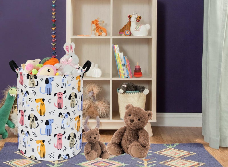 DUYIY Round Dog Laundry Hamper Storage Basket Laundry Organizer Hamper Storage Bins Clothes and Toys Box Nursery Hamper Gift Basket For Kids with Handles - Image 5