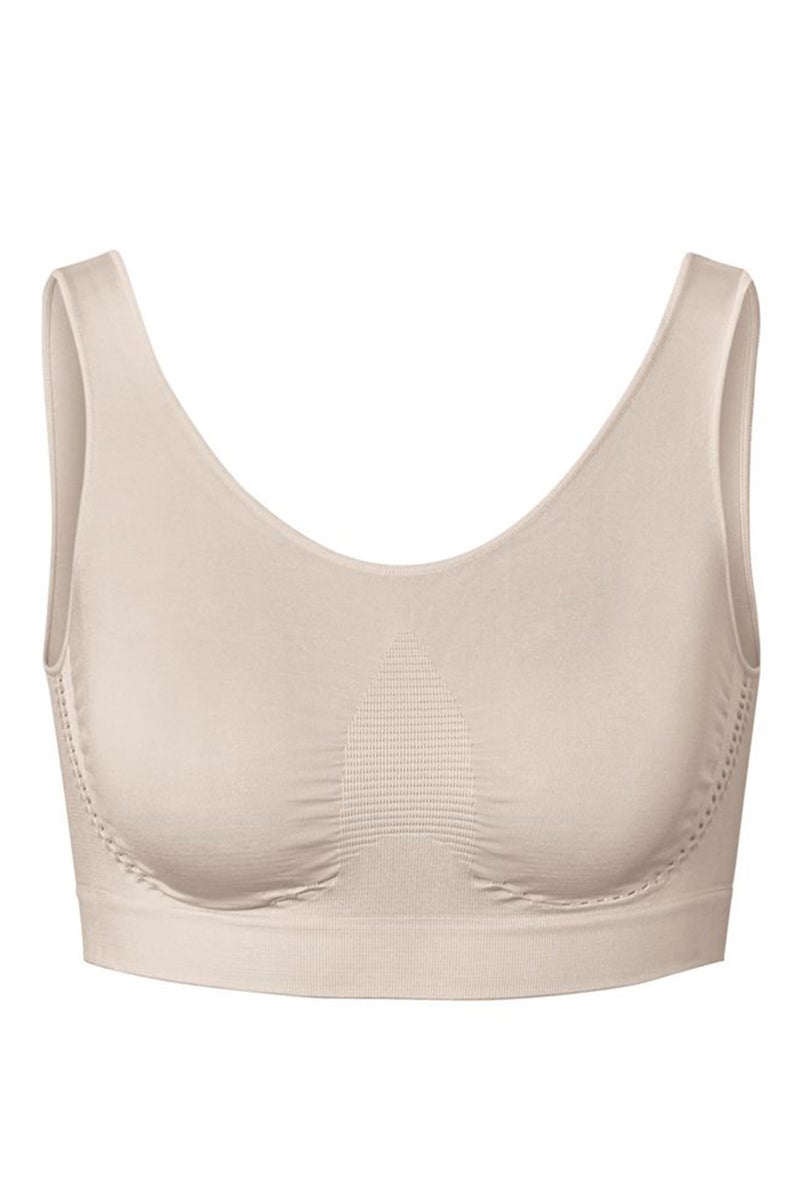 Tchibo Women Sleeveless Ribbed Seamless Bra, Beige - Image 2