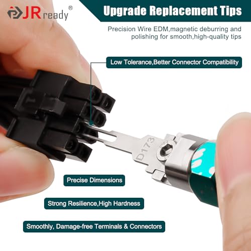JRready ST5255-05 Pin Extractor Tool Kit Terminal Removal Tool with 5PCS Replacement Tips for Molex Mini-Fit Jr. Micro-Fit 3.0 3P/4P PC Fan, AMP Micro Mate-N-Lok Series Connectors - Image 3