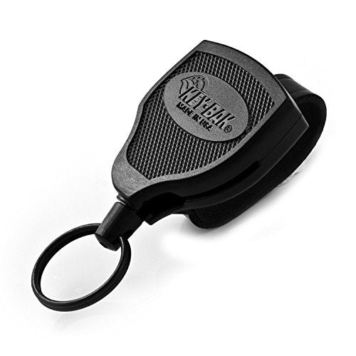 KEY-BAK SUPER48 HD 8oz. Locking Retractable Keychain, 48" Retractable Cord, Black Polycarbonate Case, Leather Duty Belt Loop, Oversized Split Ring - Image 1
