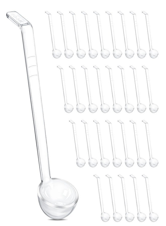 xozeooeu 30 Pcs 1 Oz Small Ladle, 7.87 Inch Clear Plastic Long Handle Mini Ladles for Serving Sauce, Soup, Dressing, Punch Bowl, Gravy, Cocktail, Party Catering - Image 1