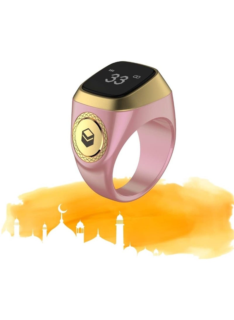 20 mm Zikr Ring Smart Ring with Vibration Reminder Tasbih Counter and Bluetooth Connection for Exclusive IQIBLA App and 5 Daily Prayer Reminders Pink  - Image 1