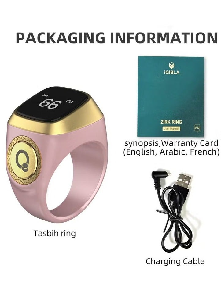 20 mm Zikr Ring Smart Ring with Vibration Reminder Tasbih Counter and Bluetooth Connection for Exclusive IQIBLA App and 5 Daily Prayer Reminders Pink  - Image 3