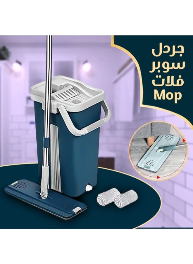 مساحة موب دلو مسطحة مع 2 غيار، شرشوبة قابلة لإعادة التعبئة مع جردل للمساحة المطاطية ومقبض قابل للتمدد من ستانلس ستيل- اللوان متعدده  - Image 3
