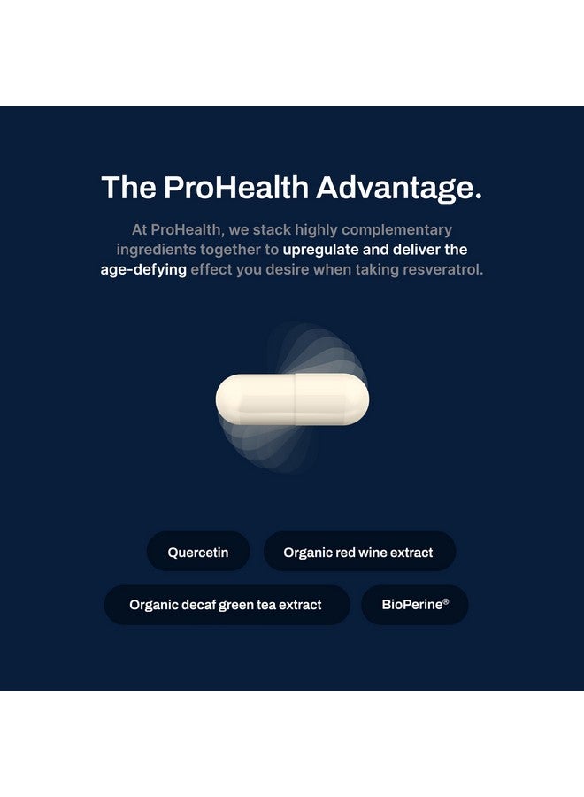 برو هيلث ترانس ريسفيراترول بلس ١٠٠٠ ملغ. مكمل ترانس ريسفيراترول الأكثر بحثًا في العالم. تركيبة طبية مع كيرسيتين ومعززات حيوية لتحقيق أقصى فعالية. مختبر معمليًا، نقي بنسبة ٩٨٪. ٣٠ حصة (عبوة من ٣ قطع). - Image 4