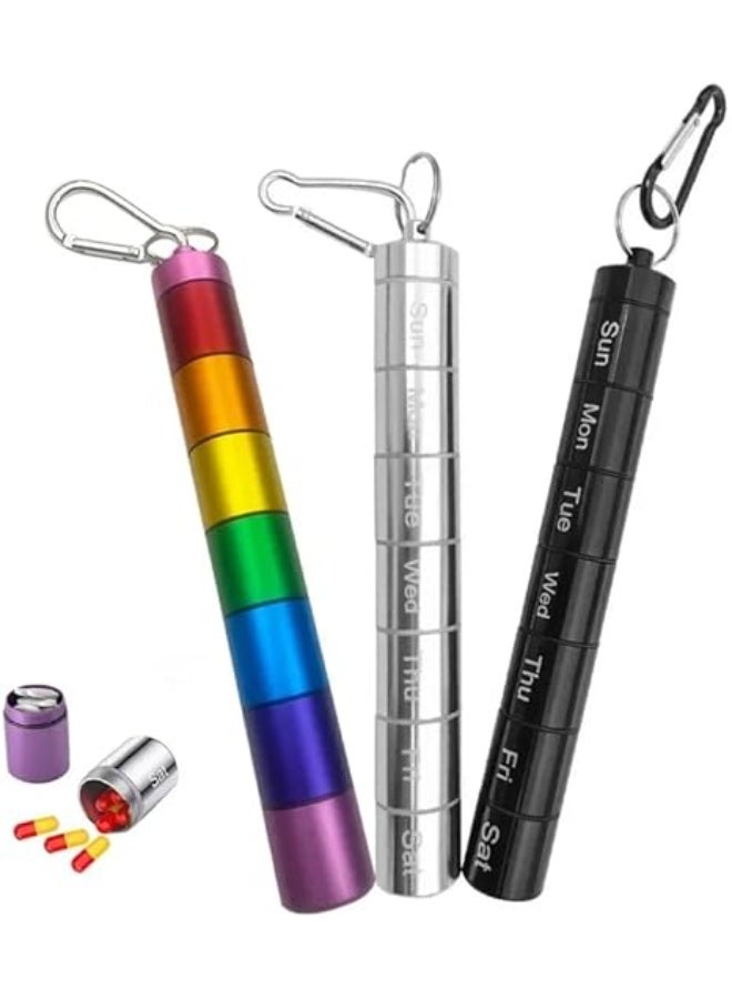 MySouqEg Store | علبة حبوب معدنية أسبوعية  مقسمة لسبعة أيام  حامل مفاتيح عصري للحقيبة  إحكام قوي ومقاوم للماء  منظم أدوية (ألوان قوس قزح، فضي مصمت) - Image 4