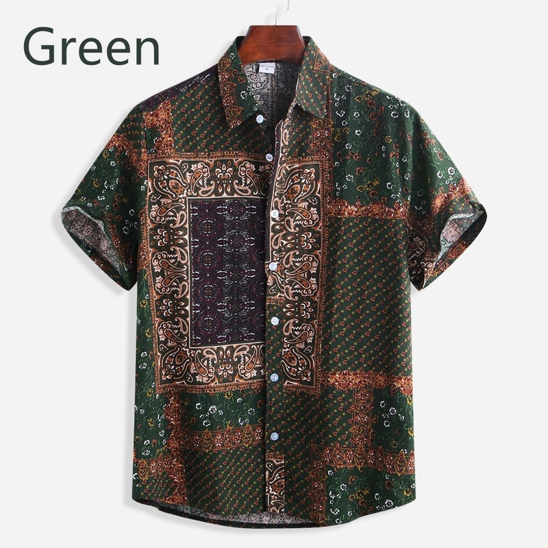 2020Men Short Sleeve Floral Shirt Men's Half Sleeve Print S - Image 1