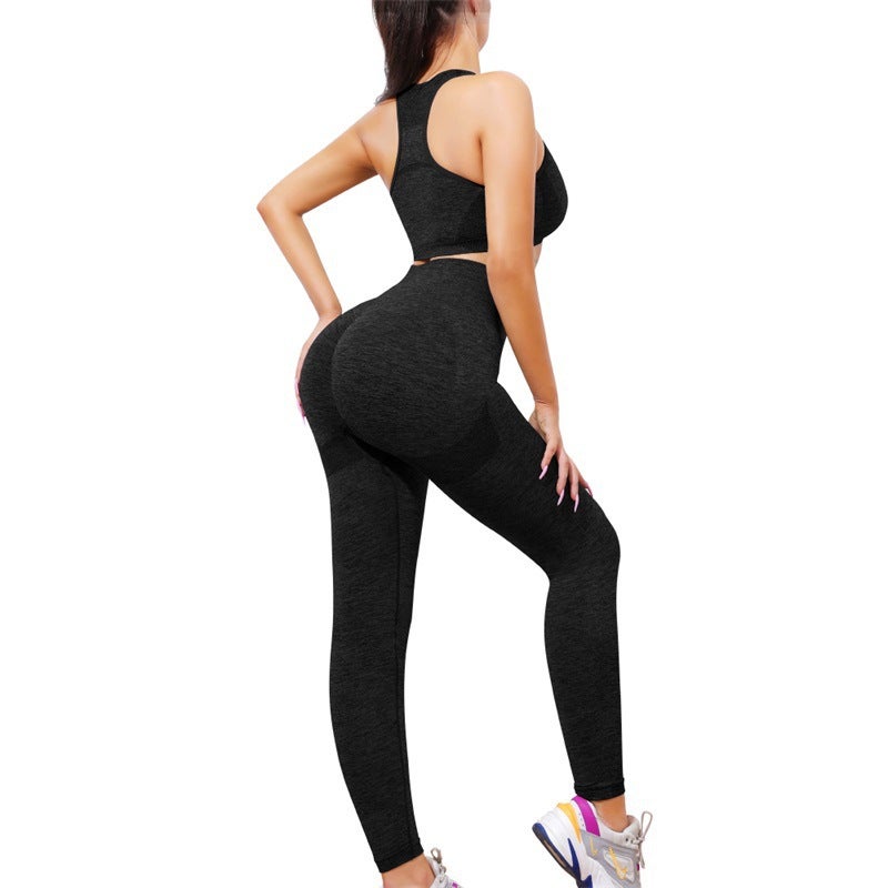 Generic Cross-border Sports Peach Hip Vest Pants Two-piece Fitness Yoga Pants High Waist Breathable Elastic Hip Yoga Clothes Green - Image 5