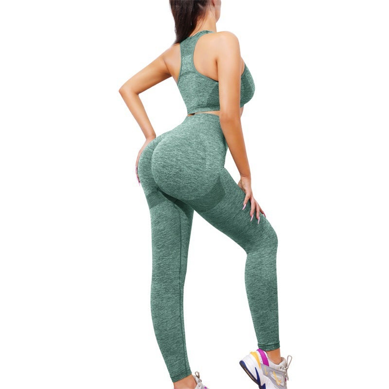 Generic Cross-border Sports Peach Hip Vest Pants Two-piece Fitness Yoga Pants High Waist Breathable Elastic Hip Yoga Clothes Green - Image 1