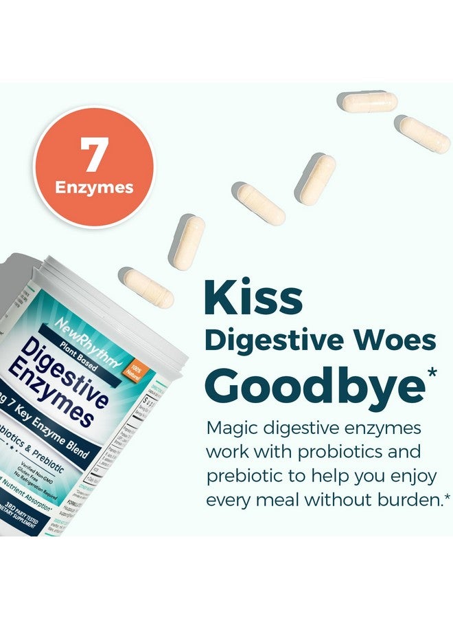NewRhythm Digestive Enzymes 245 mg, with Probiotics and Prebiotics, Plant Based, 7 Key Enzymes, Digestion, Nutrient Absorption, Protease Amylase & Lipase, 60 Vegan Capsules - Image 2