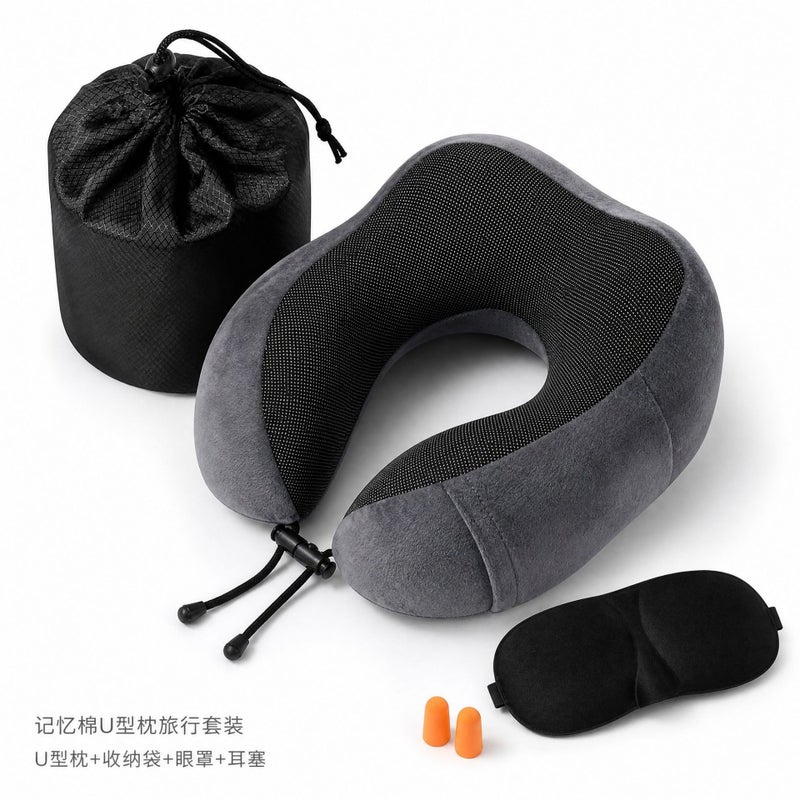 Run Rui Memory Foam Travel U-Shaped Neck Pillow for Airplane Office Nap, Portable Cervical Support Cushion for Adults Kids - Image 2