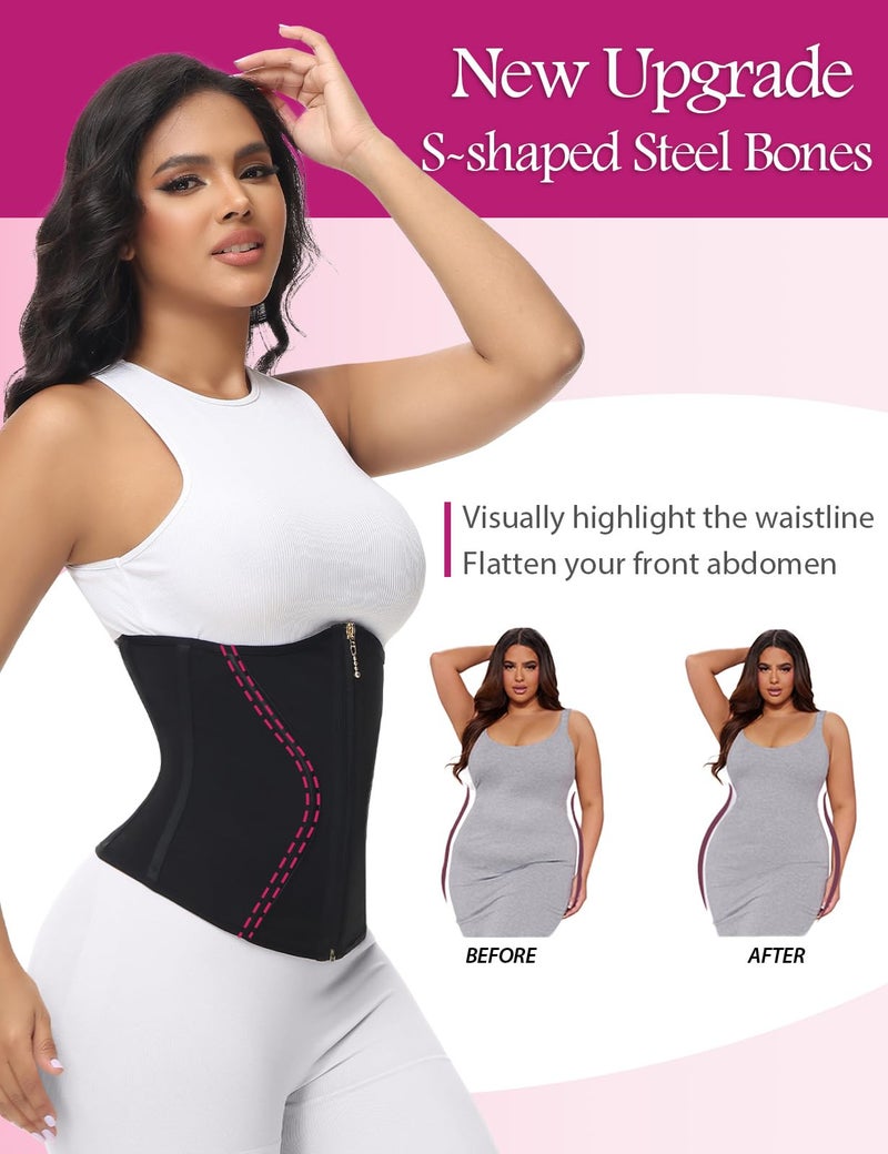 SHAPSHE Short Torso Waist Trainer for Women Corset Waist Cincher Shapewear Tummy Control Workout Snatching Hourglass Body Shaper Mini Small Black - Image 3