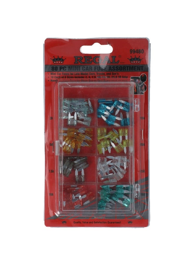 80-Piece Mini Car Fuse Assortment Set Multicolour 99480