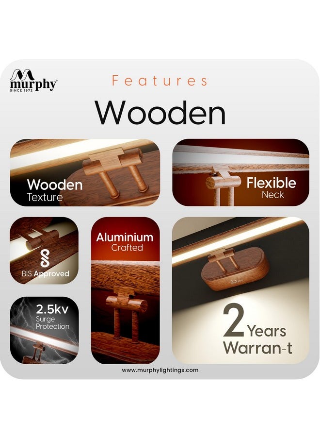 MURPHY - Murphy 6W 3-in-1 Color Chnaging Wooden Finish LED Mirror Picture Wall Light,Bathroom Vanity Led Mirror Light with 2 Year Warranty (Cool White/Warm White/Natural White)-Pack of 1 - Image 1