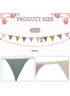 Oudain Oudain 17 ft Pennant Banner Flags, 2 Pcs Nursery Garland Triangle Bunting Flag Baby Banner for Nursery Decor Baby Birthday Boho Wedding Shower Party Event, Each 8.5 ft(Rainbow Color)  - Image 2