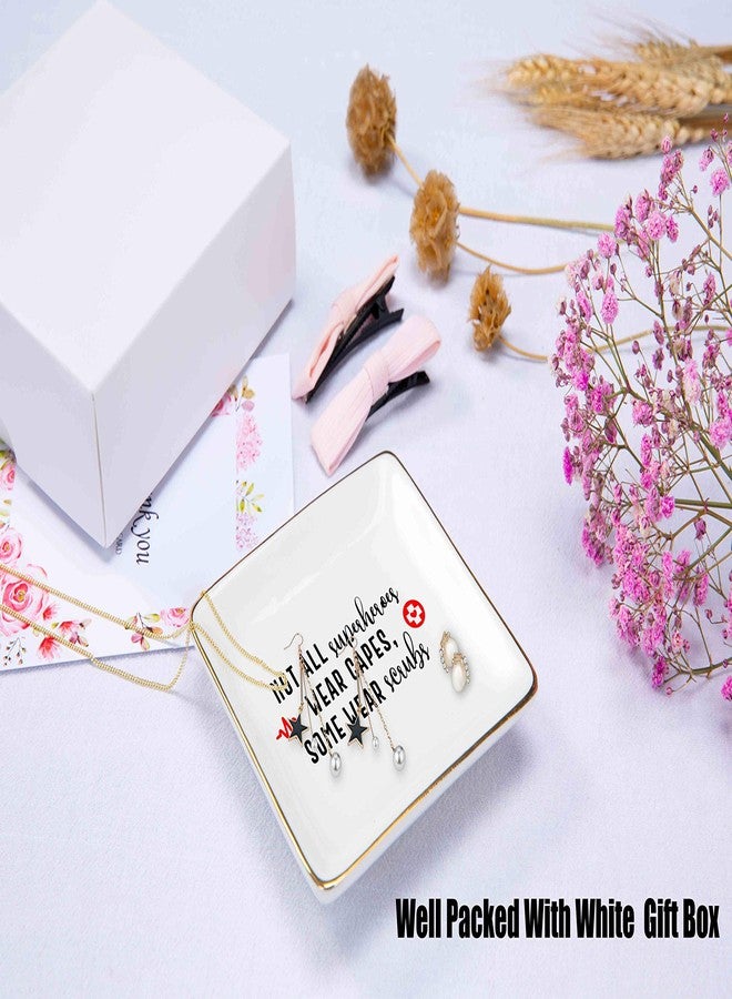 Topthink Funny Sayings Gifts for Nurse - Nurses Appreciation GIft - Not All SuperHeroes Wear Capes Some Wear Scrubs - Ceramic Jewelry Holder Ring Dish Trinket Box Tray - Image 2