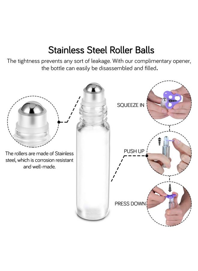 PrettyCare Essential Oil Roller Bottles 10Ml (24 Pack Clear Glass Bottle With Gold Cap, 4 Extra Roller Balls，48 Labels, 2 Openers, 2 Funnels Roller Balls For Essential Oils, Roll On Bottles  - Image 4
