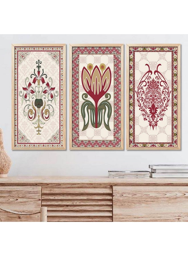 walllane Traditional Indian Art Pichwai Wall Décor Paintings | Painting for wall Decoration | Madhubani Art Painting with Frame for Living Room set of 3 (10x19 inch, H) - Image 1